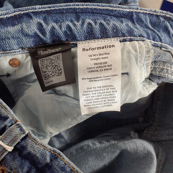 Reformation 'Val' Blue Cotton 90S Mid Rise Straight Jeans Size 25 - NWT - Picture 6 of 6